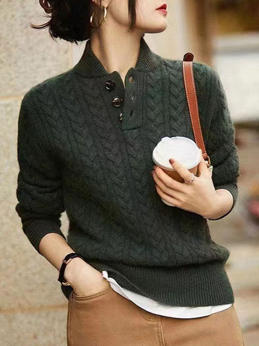 Zopfstrickpullover mit Knopfleiste | Warm | Elegant & Gemütlich
